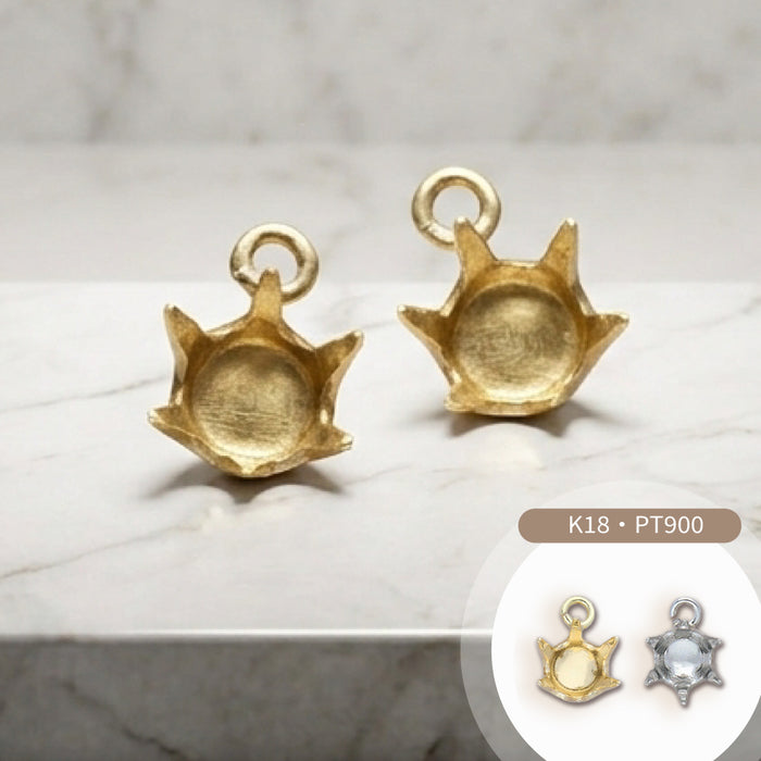 K18・PT900 プレス石枠 口開き丸カン付 丸底 バレル仕上げ｜0.10ct・0.20ct・0.30ct用
