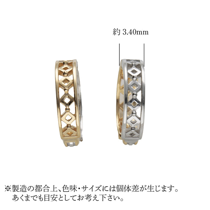 K18YG/Pt950 ギュットイヤリング E-3711 ひし形＆丸玉すかし