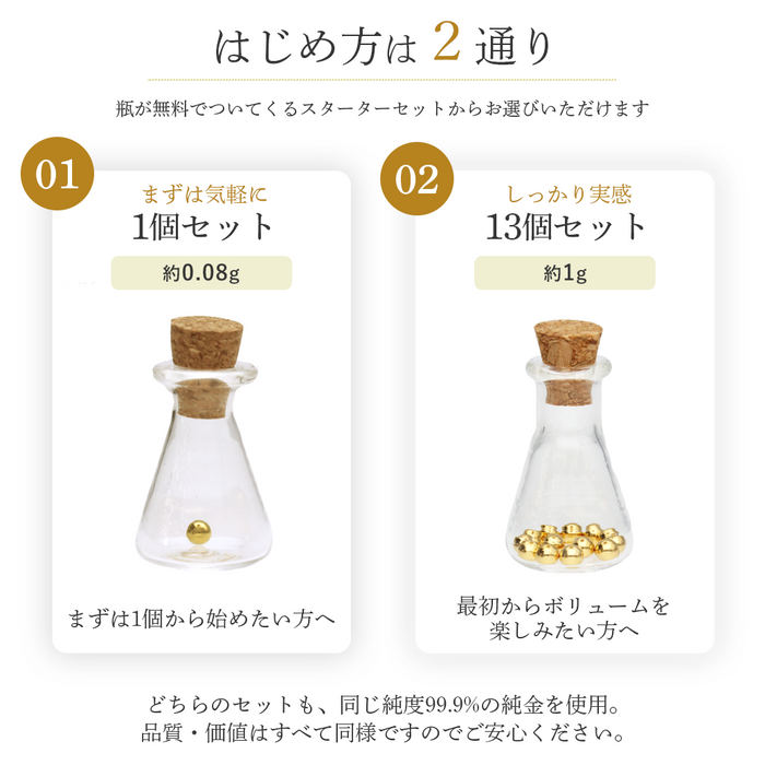 純金ボール 貯蓄ボトル スターターセット 瓶付き (0.08g×13個 約1g)