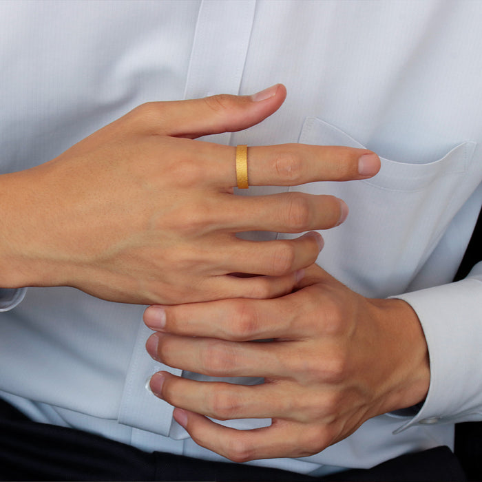 【受注販売/納期約3週間】K24 純金リング (平打ち ダイヤモンドブラスト)